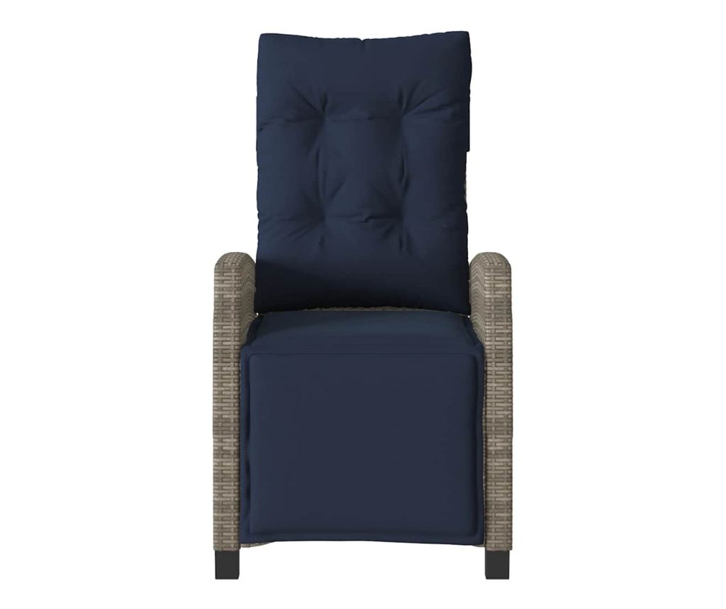 Накланящ се градински стол с опора за крака, сив, полиратан - 4