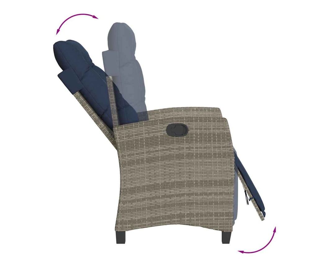 Накланящ се градински стол с опора за крака, сив, полиратан - 7