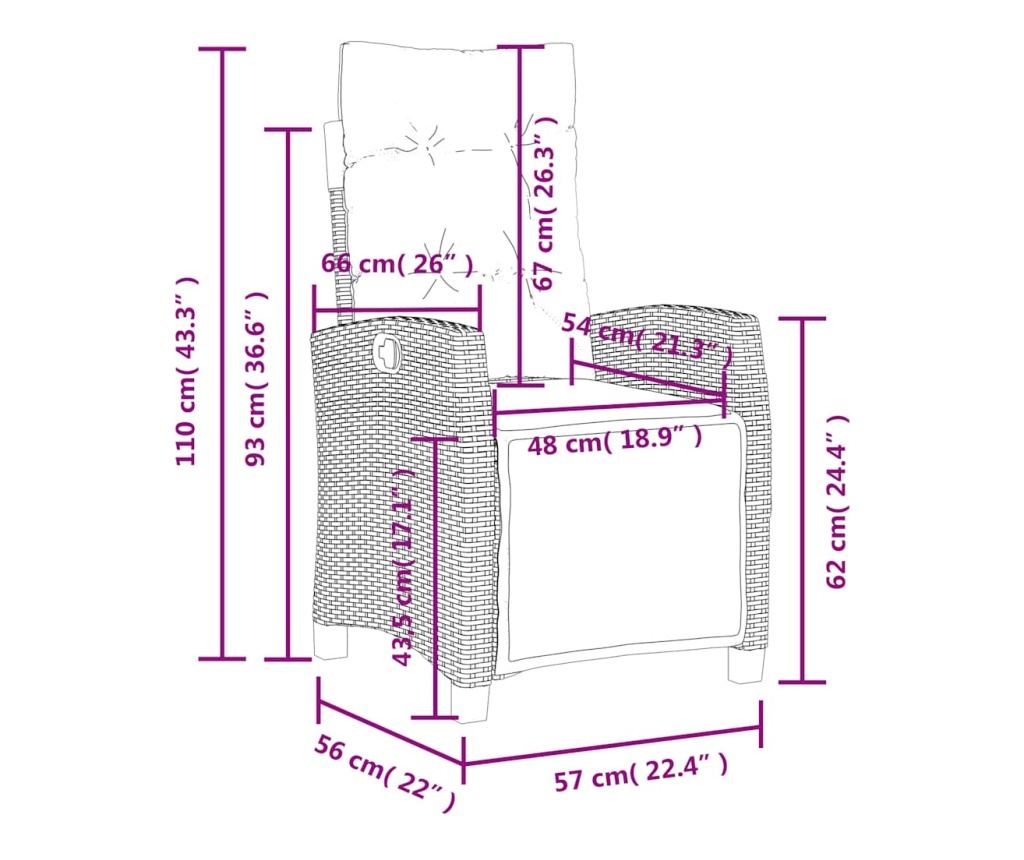 Накланящ се градински стол с опора за крака, сив, полиратан - 10