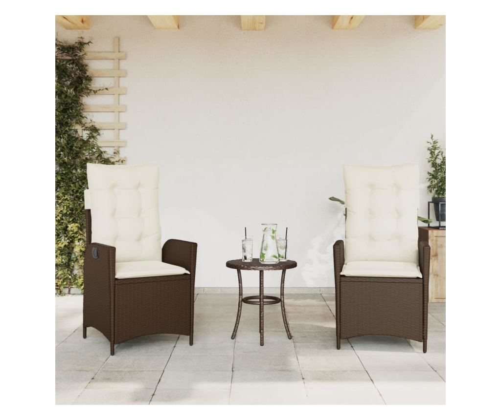 Бистро комплект с възглавници 3 части кафяв полиратан - 3