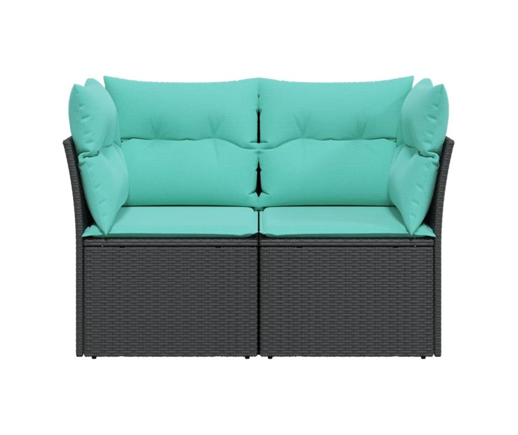 Градински диван с възглавници 2-местен черен полиратан - 4