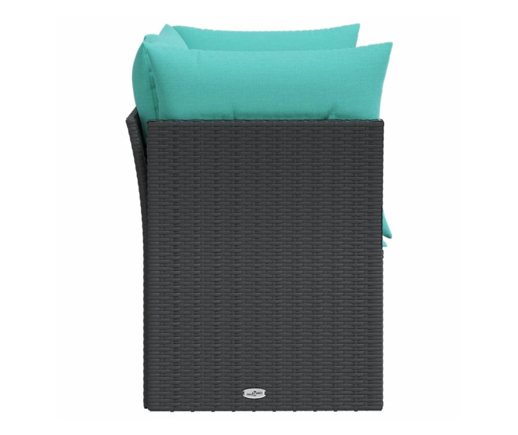 Градински диван с възглавници 2-местен черен полиратан - 5