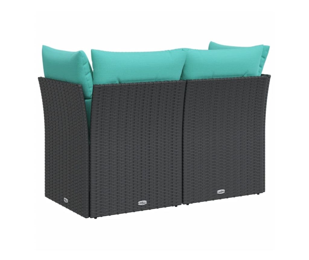 Градински диван с възглавници 2-местен черен полиратан - 6