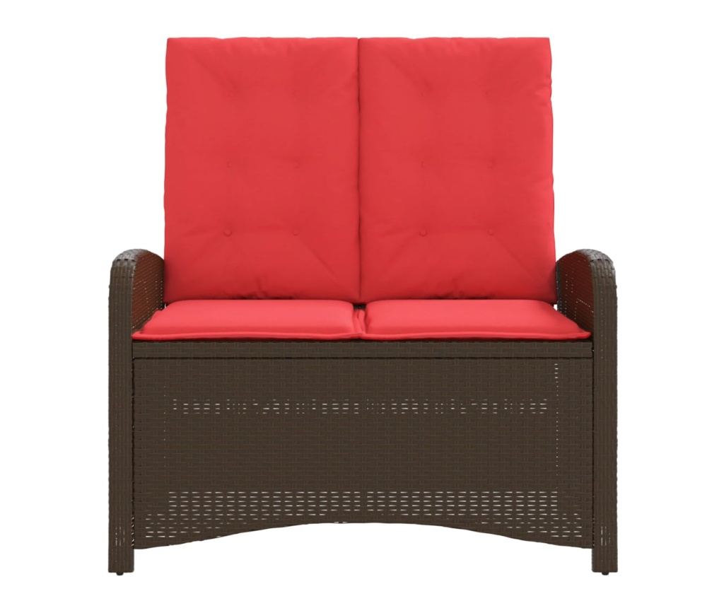 Накланяща се градинска пейка с възглавници кафяв полиратан - 3