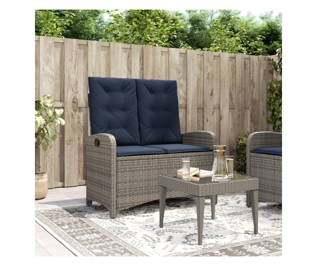 Накланяща се градинска пейка с възглавници сив полиратан - 2