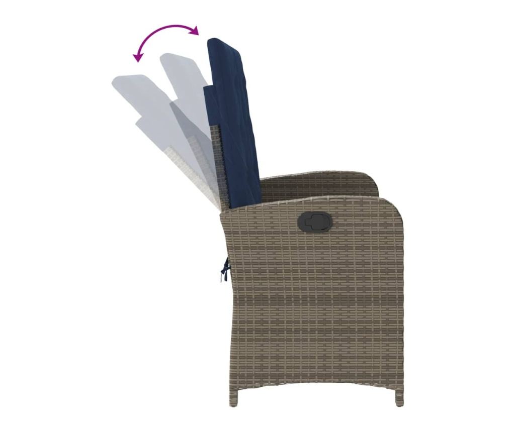 Накланяща се градинска пейка с възглавници сив полиратан - 6