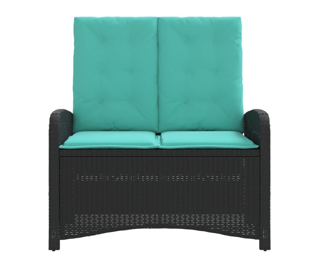 Накланяща се градинска пейка с възглавници черен полиратан - 3