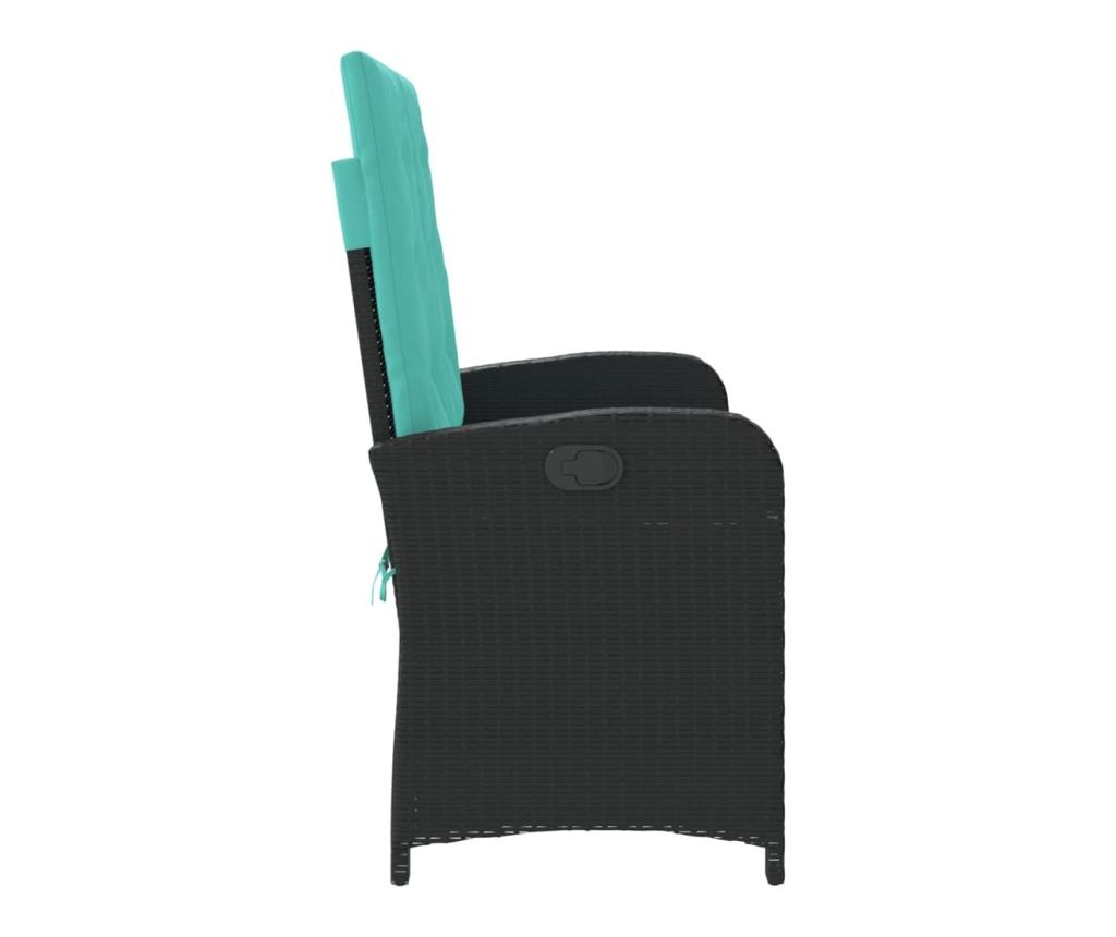 Накланяща се градинска пейка с възглавници черен полиратан - 4