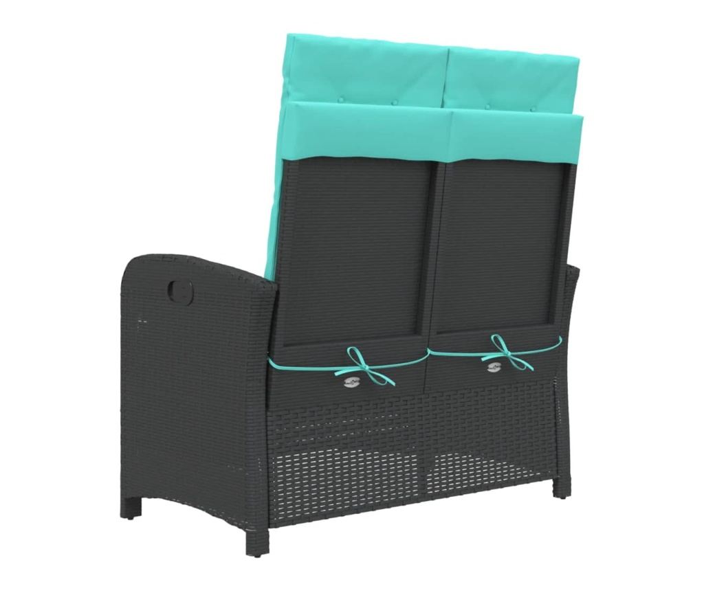 Накланяща се градинска пейка с възглавници черен полиратан - 5