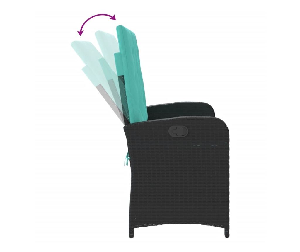 Накланяща се градинска пейка с възглавници черен полиратан - 6