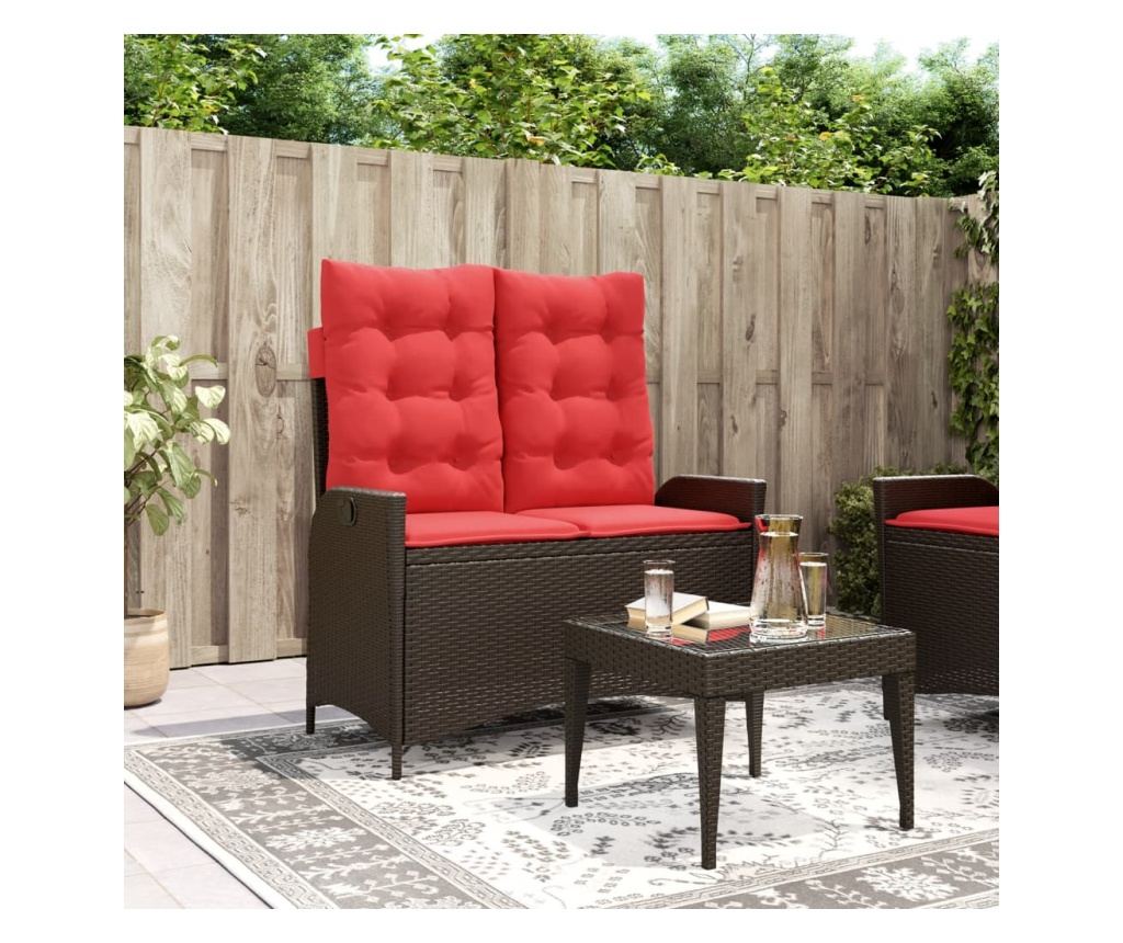 Накланяща се градинска пейка с възглавници кафяв полиратан - 2