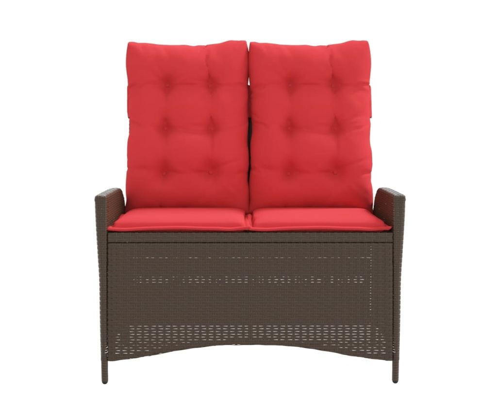 Накланяща се градинска пейка с възглавници кафяв полиратан - 3