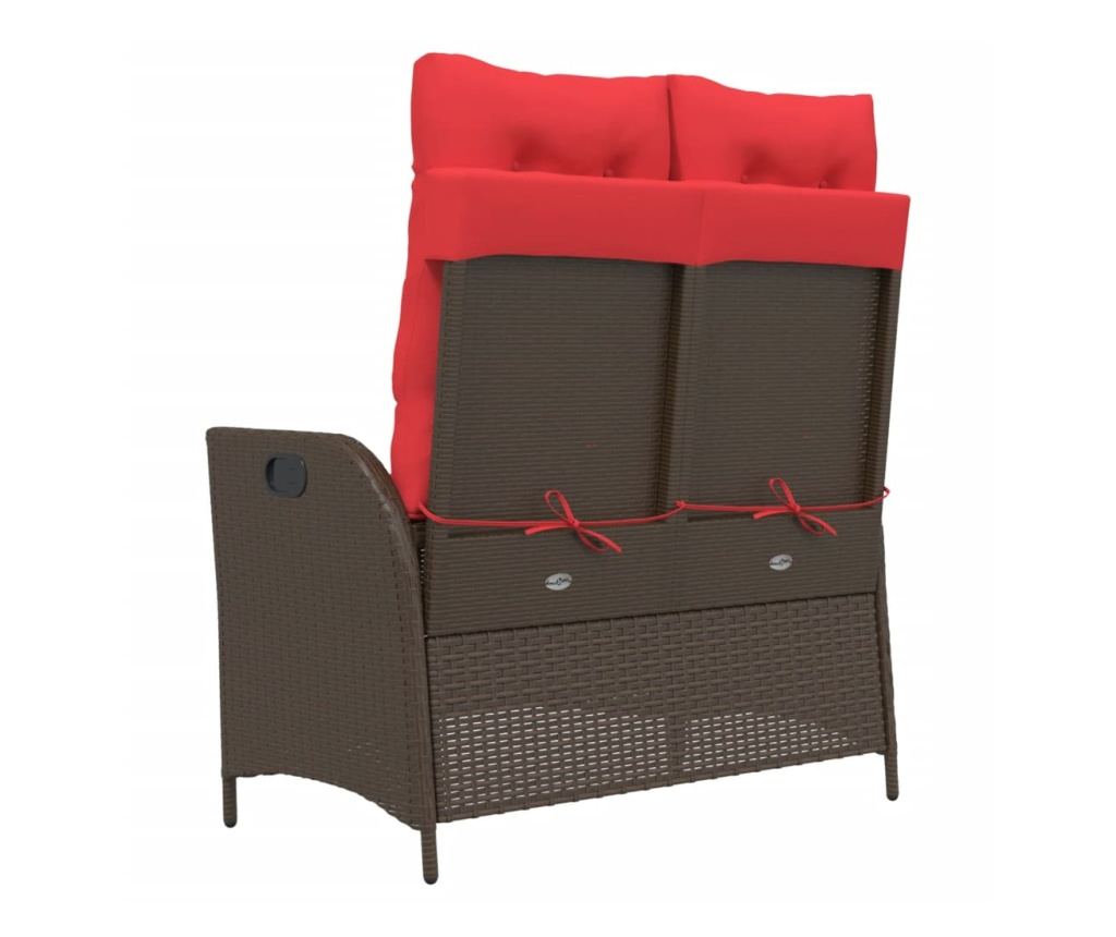 Накланяща се градинска пейка с възглавници кафяв полиратан - 5