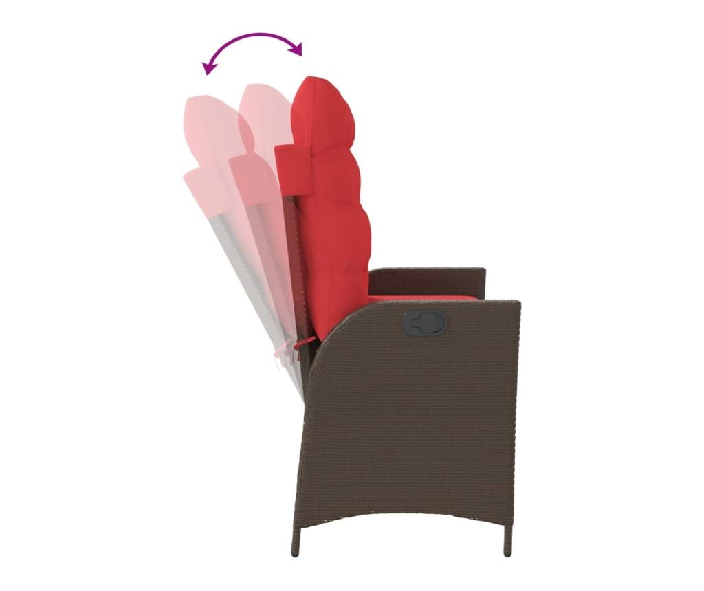 Накланяща се градинска пейка с възглавници кафяв полиратан - 6