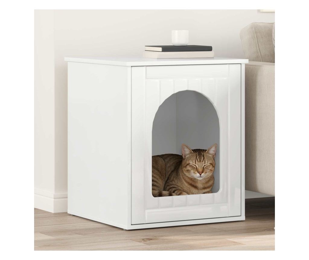 Къща за котки Гланц бяло 53 х 52 х 62 см Инженерно дърво - 2