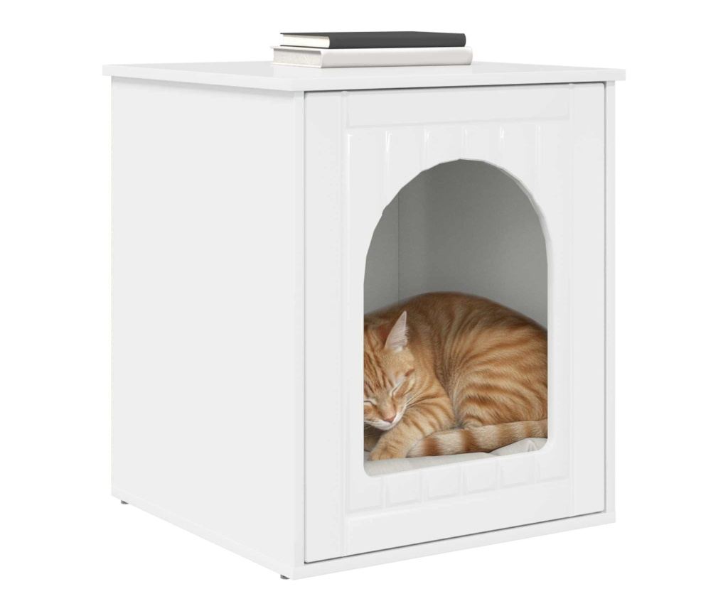Къща за котки Гланц бяло 53 х 52 х 62 см Инженерно дърво - 3