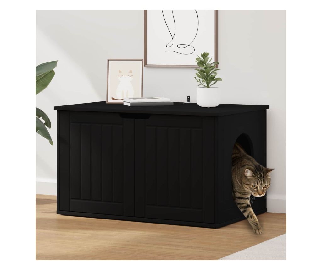 Къща за котки Черно 85 x 55 x 50,5 см Инженерно дърво - 2