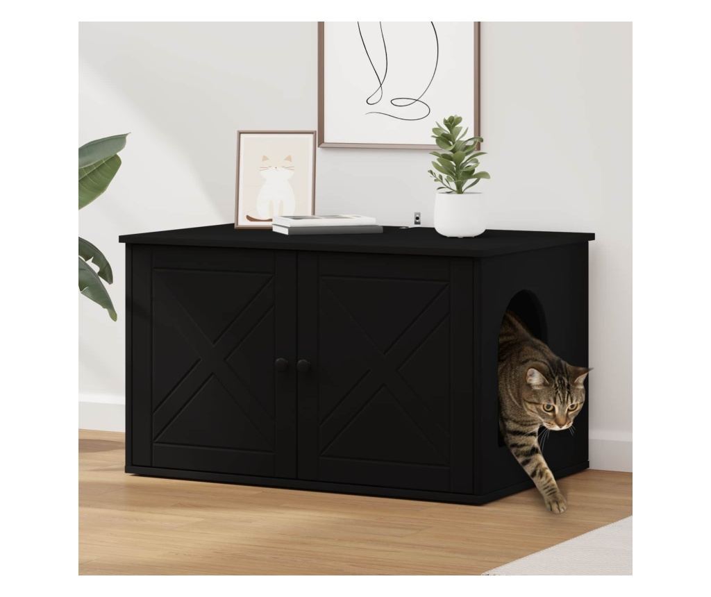 Къща за котки Черно 85 x 55 x 50,5 см Инженерно дърво - 2