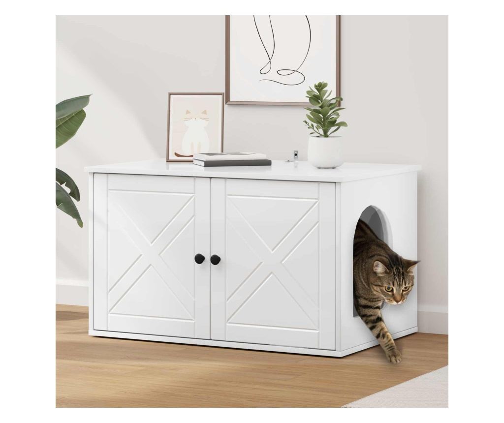Къща за котки Гланц бяло 85 x 55 x 50 см Инженерно дърво - 2