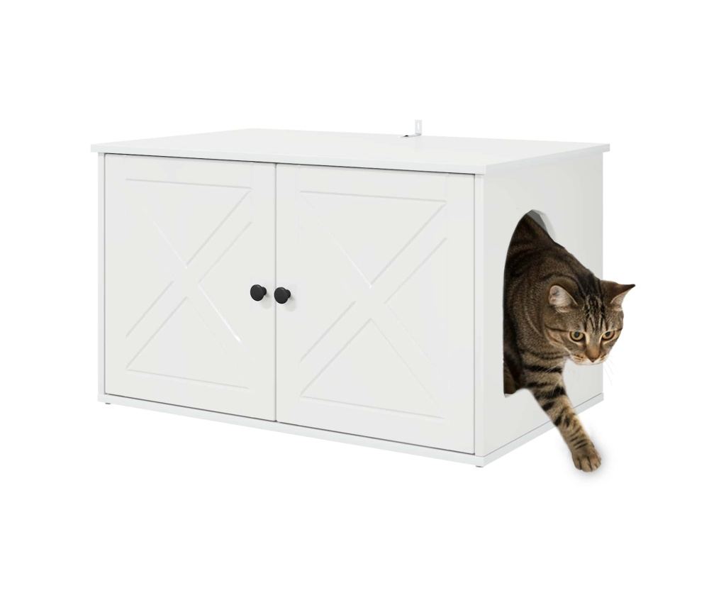 Къща за котки Гланц бяло 85 x 55 x 50 см Инженерно дърво - 3