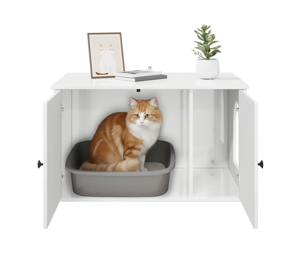 Къща за котки Гланц бяло 85 x 55 x 50 см Инженерно дърво - 10