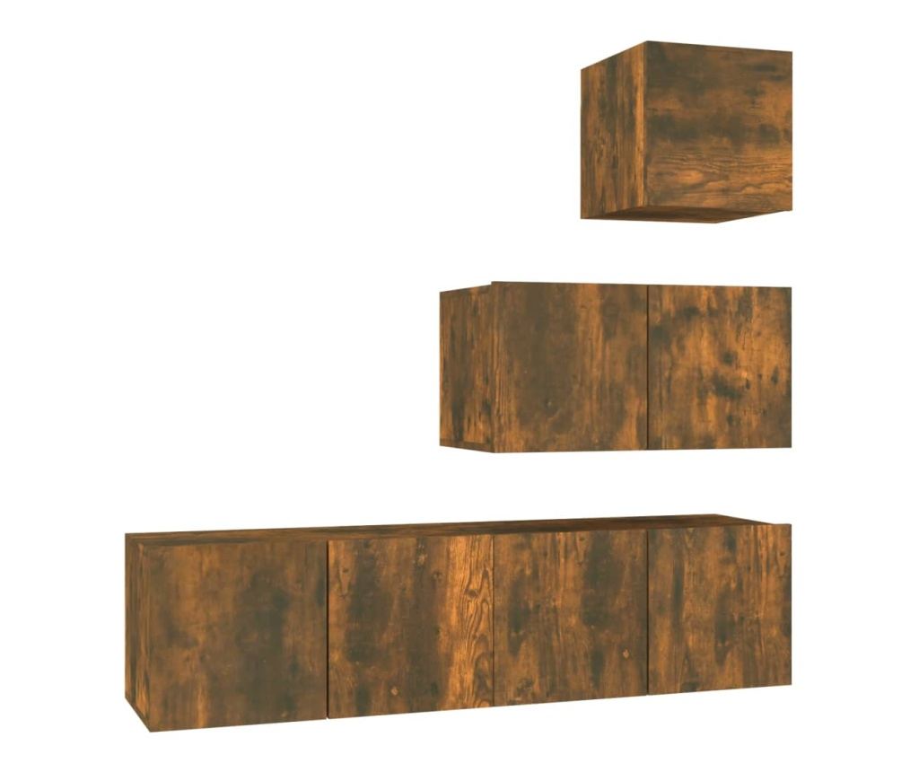 TV omarica, 4-delni set, dimljen hrast, konstruiran les - 2