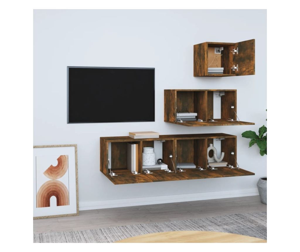 TV omarica, 4-delni set, dimljen hrast, konstruiran les - 3