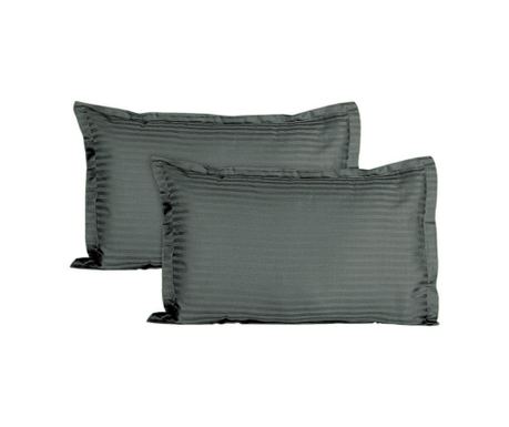 Set 2 fete de perna Kotonia Home Deco - Damasc Saten - 100% bumbac, dimensiune dungi 1 cm, 50x70 cm, Gri antracit