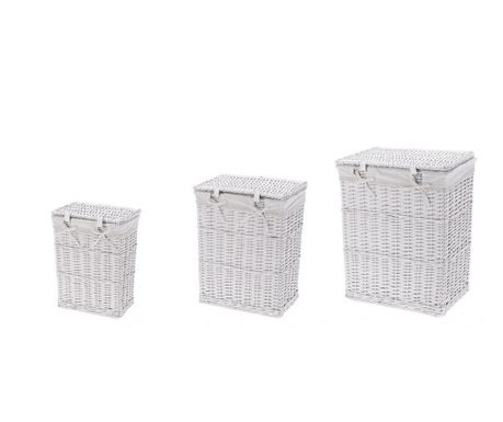 Set od 3 košare za rublje od vrbovog drva s bijelim tekstilom - 30,5x20,5x40 cm, 37x26,5x47 cm, 44x33x56 cm