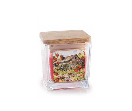 Dišeča sveča v kozarcu - Jagoda 5,5 x 5,5 x 6 cm V