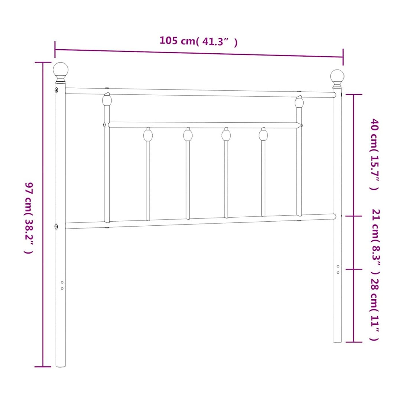 Metalni uzglavlje za krevet, crno, 100 cm - 7