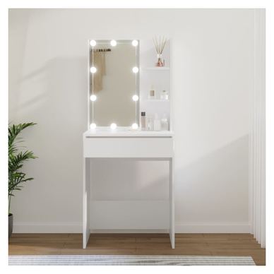 Osvetljena toaletna mizica, bela, 60x40x140 cm