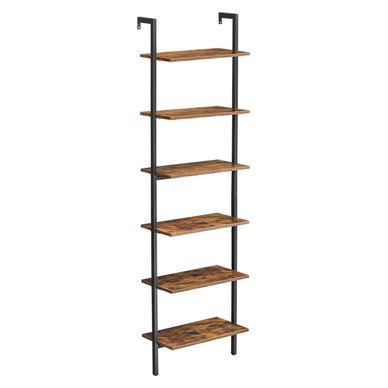 Etajera tip scara 6 rafturi pal cadru metalic spatioasa, 60x30x205 cm, industrial, maro rustic