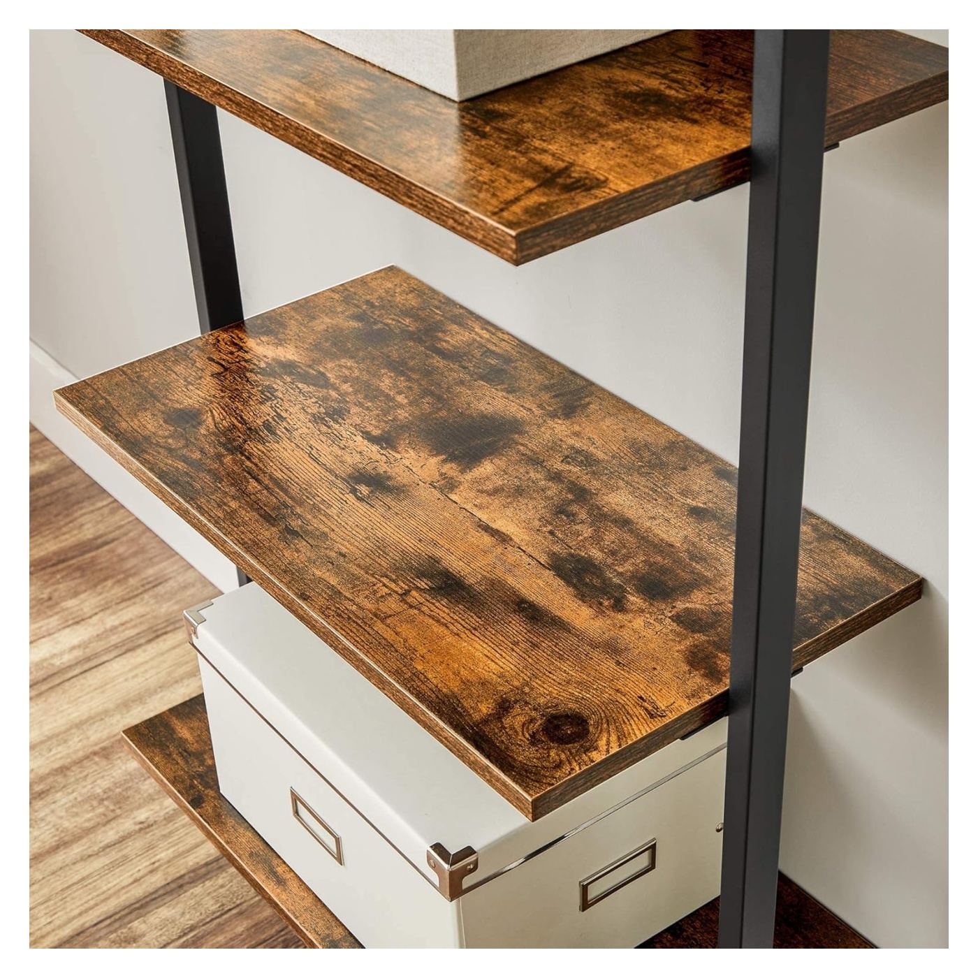 Etajera tip scara 6 rafturi pal cadru metalic spatioasa, 60x30x205 cm, industrial, maro rustic - 7