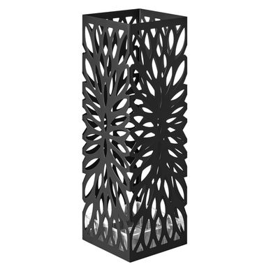 Suport metalic pentru umbrele, cu cârlige și tava de picurare, 16x16x49cm, negru