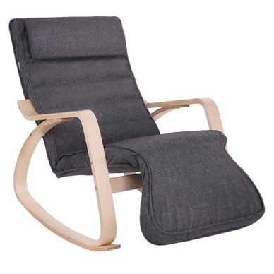 Scaun balansoar lemn suport picioare reglabil maxim 150 kg, 67x115x91 cm, confort, gri inchis