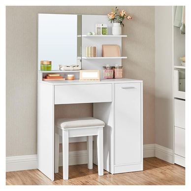 Măsuță toaletă oglindă dulap sertar cosmetice pal, 80x40x132 cm, design modern, alb