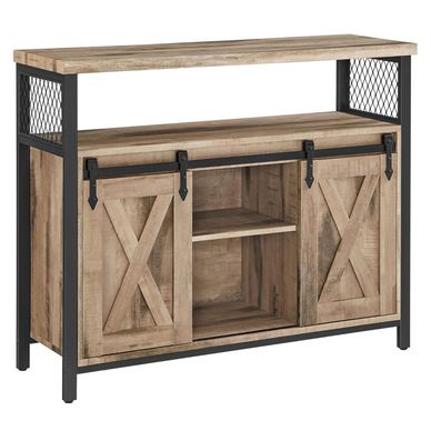 Comoda 2 usi glisante rafturi reglabile stil rustic, 33x100x80 cm, depozitare, natural negru Negru