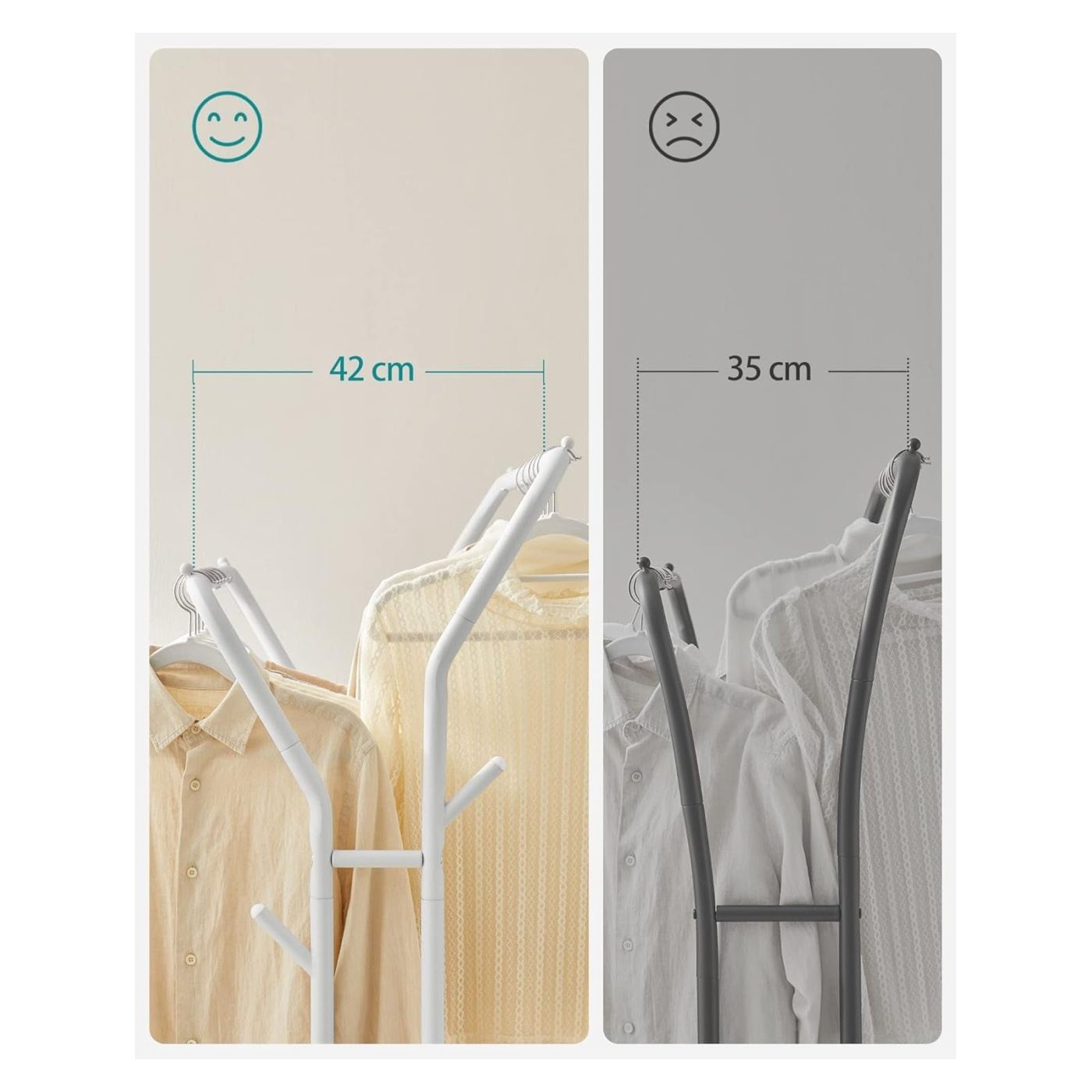 Двойна метална стойка за дрехи с рафт, 100 кг, 53x104x155 см, здрава, бяла - 4