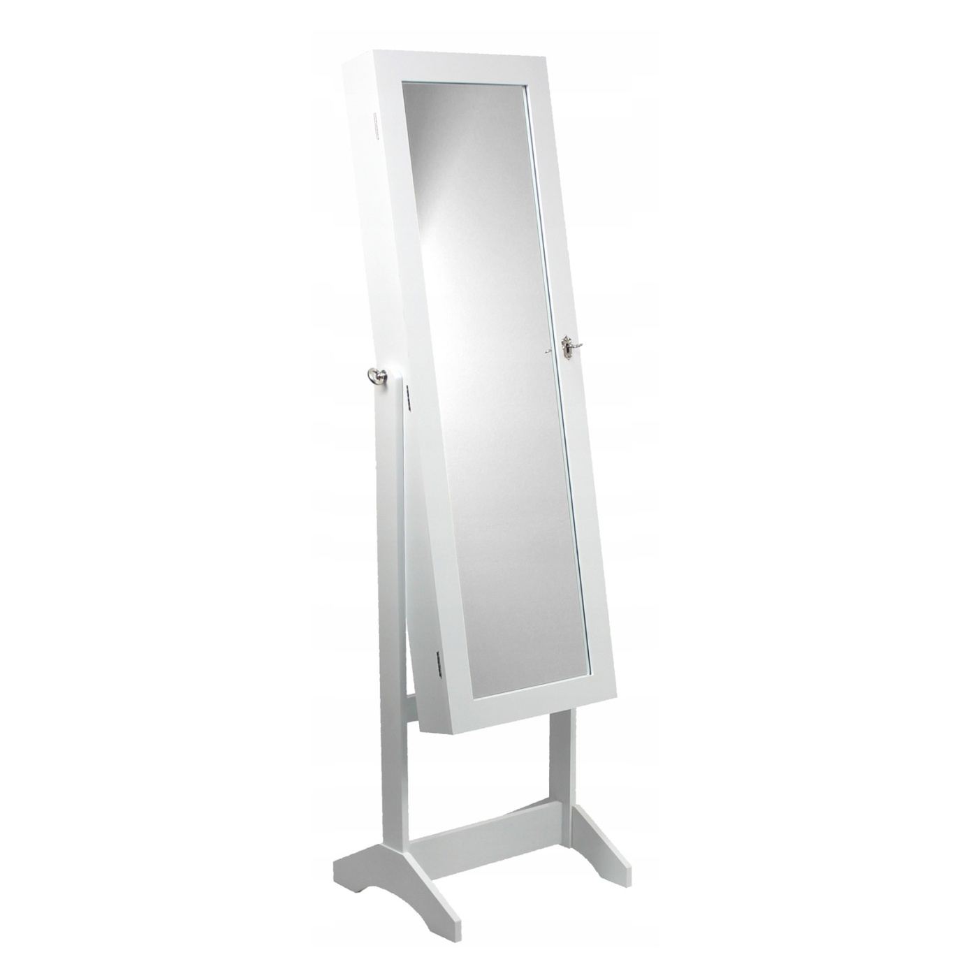 Бял шкаф за бижута от MDF с голямо огледало, кукички, рафтове, 35x120 см, за съхранение - 8