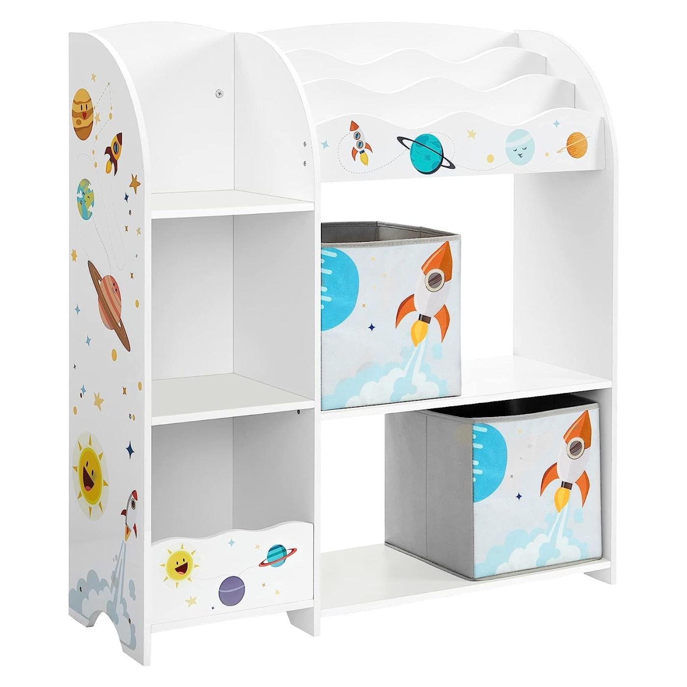 Детски органайзер за играчки и книги с 2 кутии за съхранение, MDF, 93x30x100 см, Многофункционален, Бял - 2