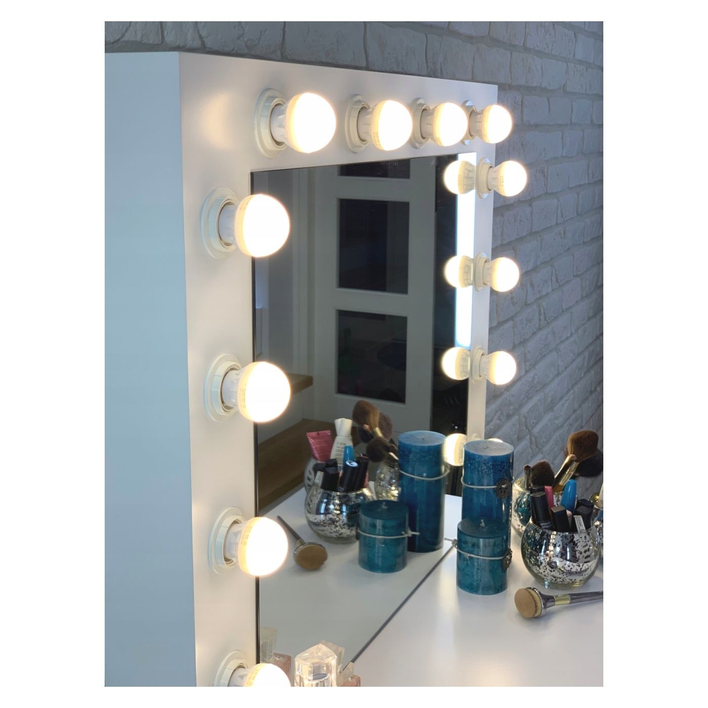 Холивудска професионална тоалетка с 4 чекмеджета и 12 LED лампи, 90x40x140 см, Модерна, Бяла - 4