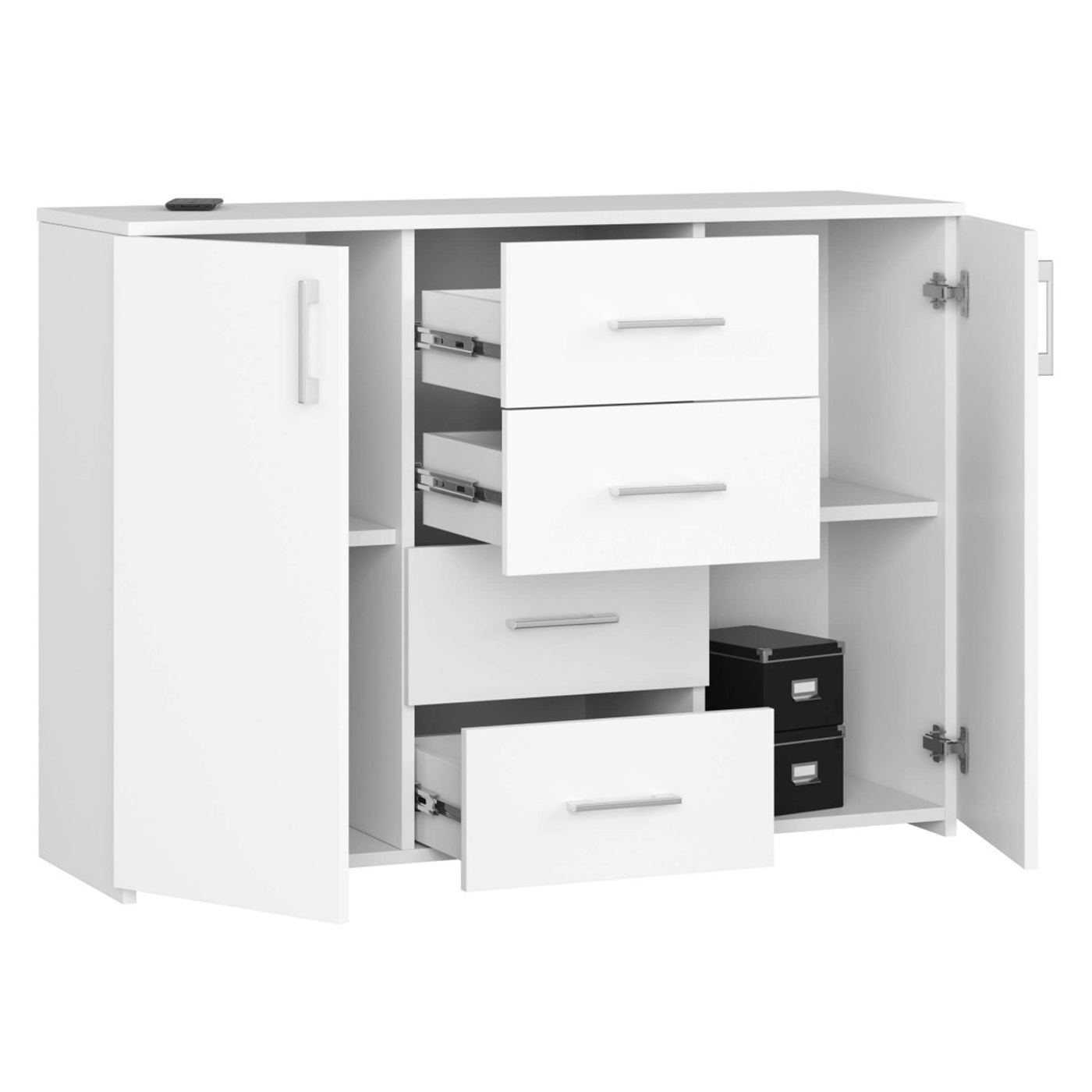 Скрин с 4 чекмеджета и 2 врати, ламинирано ПДЧ, 110x35x80 см, бял - 5