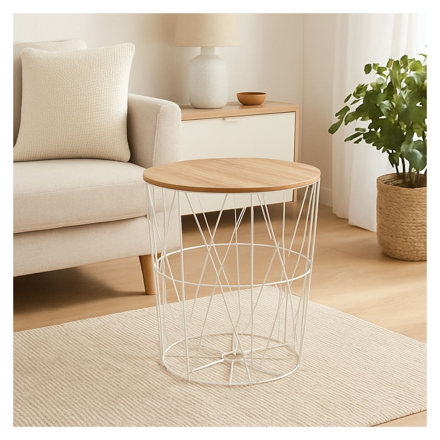 Atmosphera Kumi Стоманена MDF кръгла маса за кафе, 47x57 см, ефирен дизайн, бяла - 2