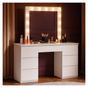 Тоалетка за грим с LED огледало и 7 чекмеджета MDF, 132x43x152 см, модерен дизайн, бяла thumbnail 1