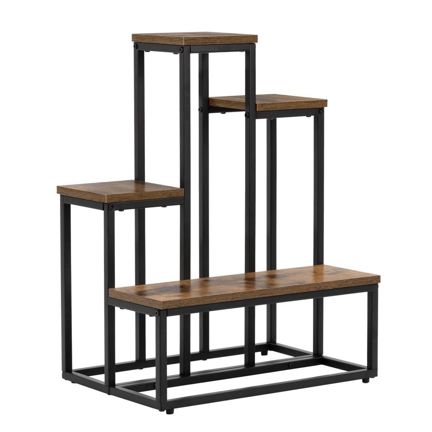 Индустриален стил метална и МДФ етажерка, 4 рафта, 51x34x67 см, Компактен дизайн, Черен кафяв - 4