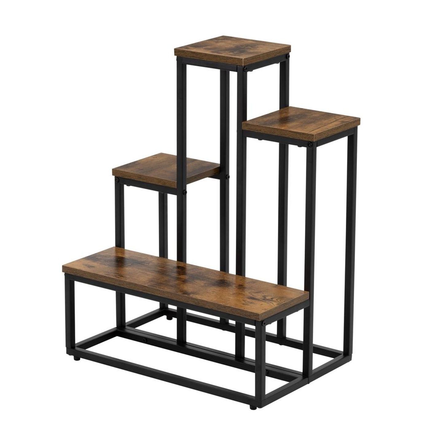Индустриален стил метална и МДФ етажерка, 4 рафта, 51x34x67 см, Компактен дизайн, Черен кафяв - 5