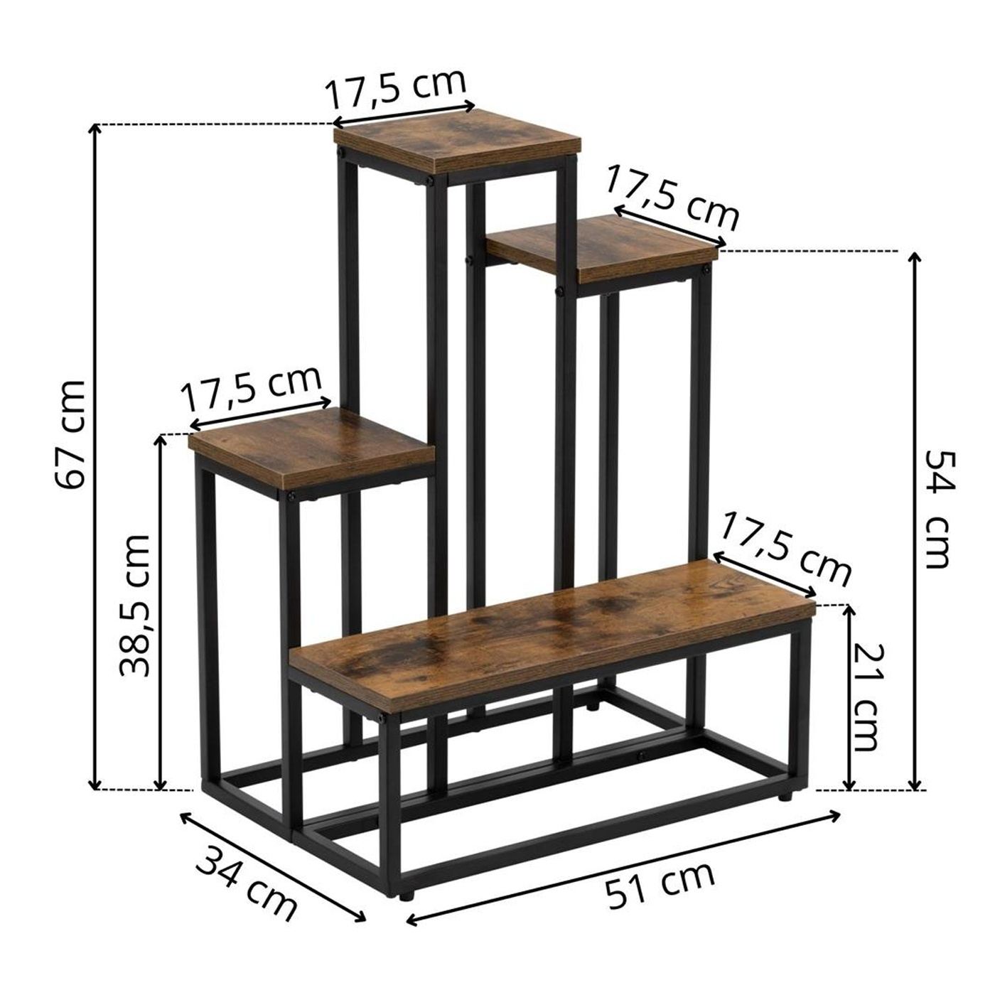 Индустриален стил метална и МДФ етажерка, 4 рафта, 51x34x67 см, Компактен дизайн, Черен кафяв - 17
