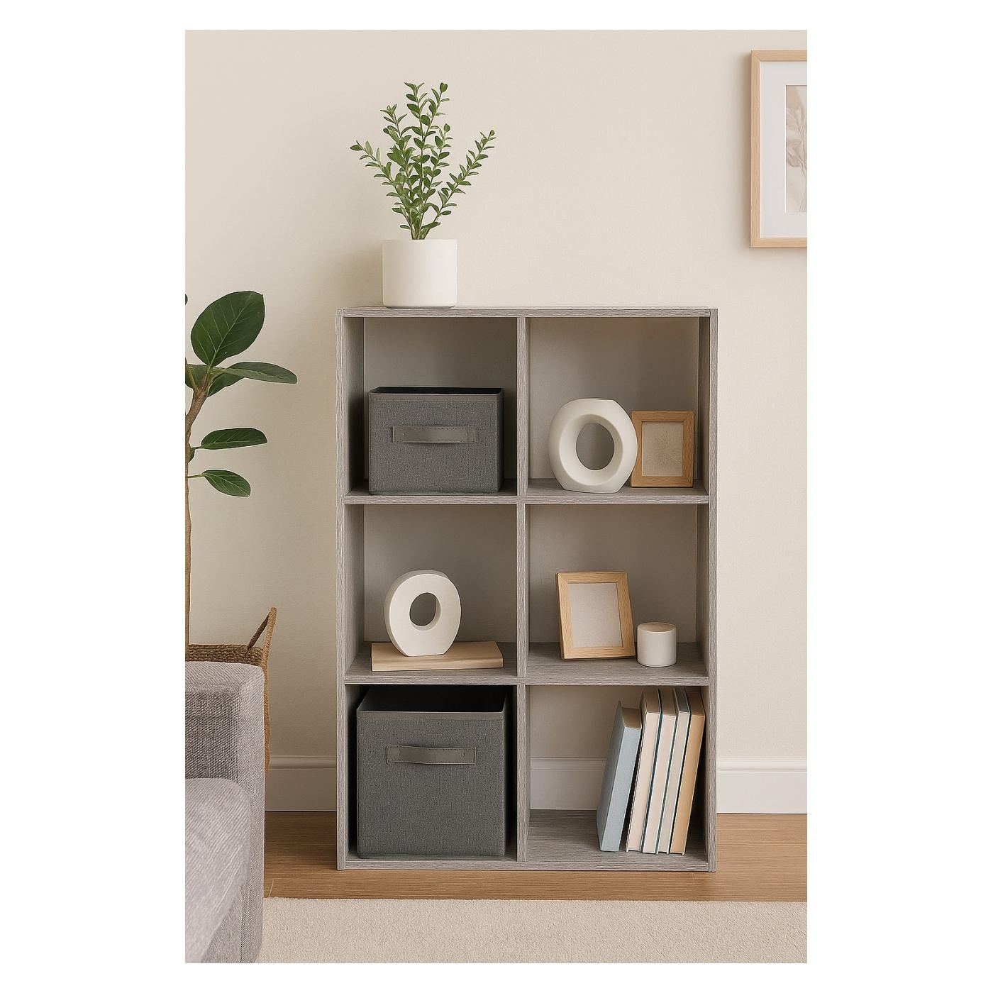 6-рафтов шкаф, ефективно съхранение, ПДЧ, 68x32x101 см, минималистичен дизайн, сив - 2
