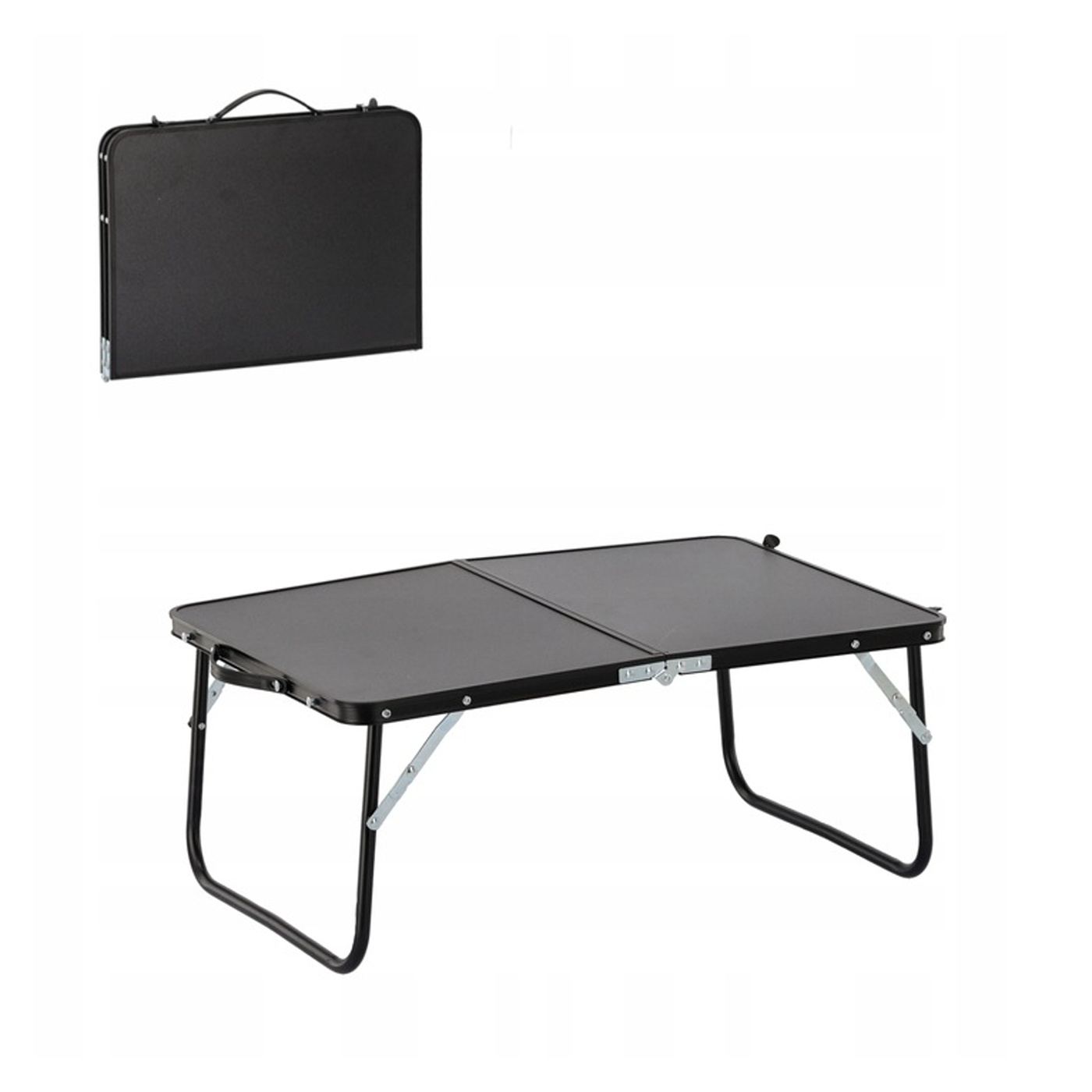 Сгъваема метална маса за градина, плаж, пикник, компактен плот от MDF, 60x42x27 см, черна - 4